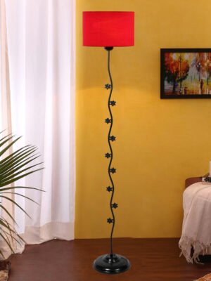 Ambika Home Velvet Monarch Red Shade Premium Iron Floor Lamp with Iron Base & Powder Coated Finish | E27 Holder Included Bulb